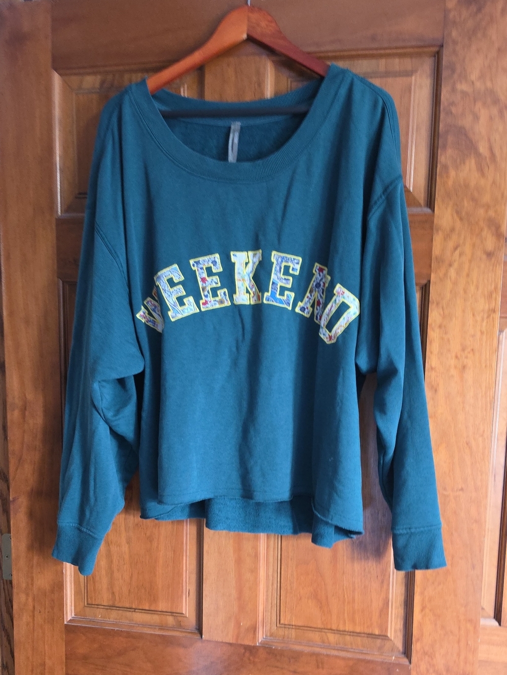 Anthropologie Green "WEEKEND" Pullover Sweatshirt